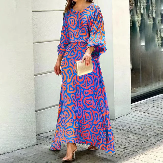 Selin Dress | Long Sleeve Round Neck Cinched Waist All-Over Print Dress - Image 4