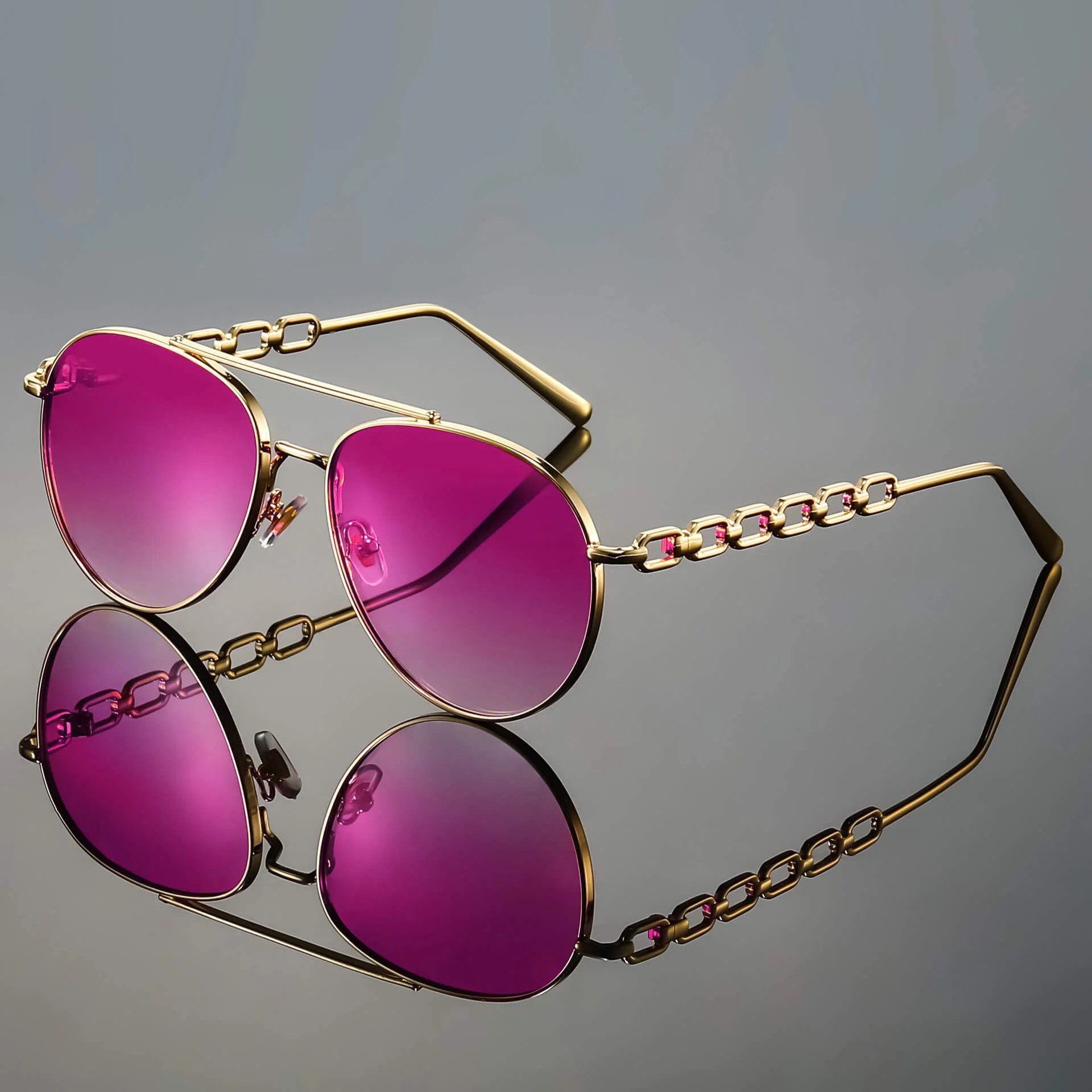 Sienna Aviator Sunglasses | Chain Detail Temples Gradient Lenses Sunglasses - Image 3