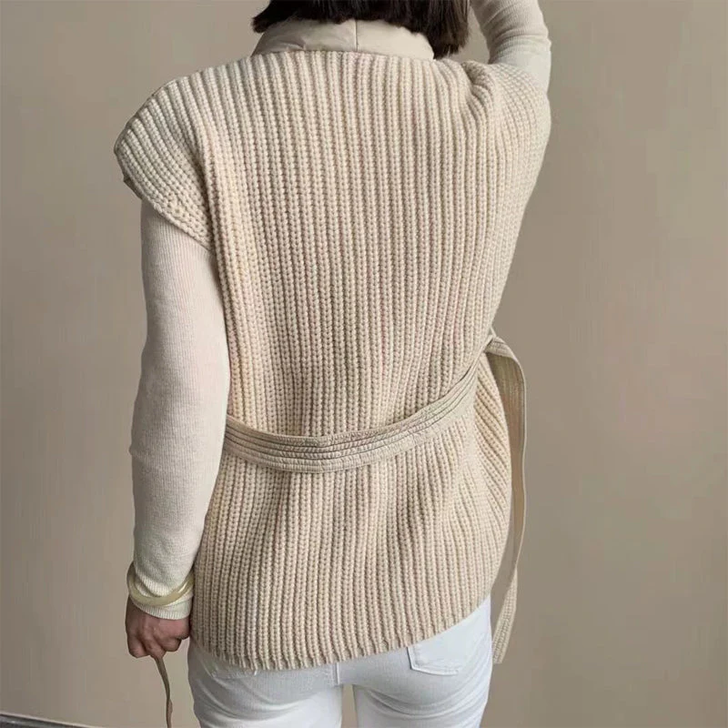 Sienna Belted Wrap Front Relaxed Fit Puffer Vest | Shawl Collar Sleeveless Puffer Vest - Image 4