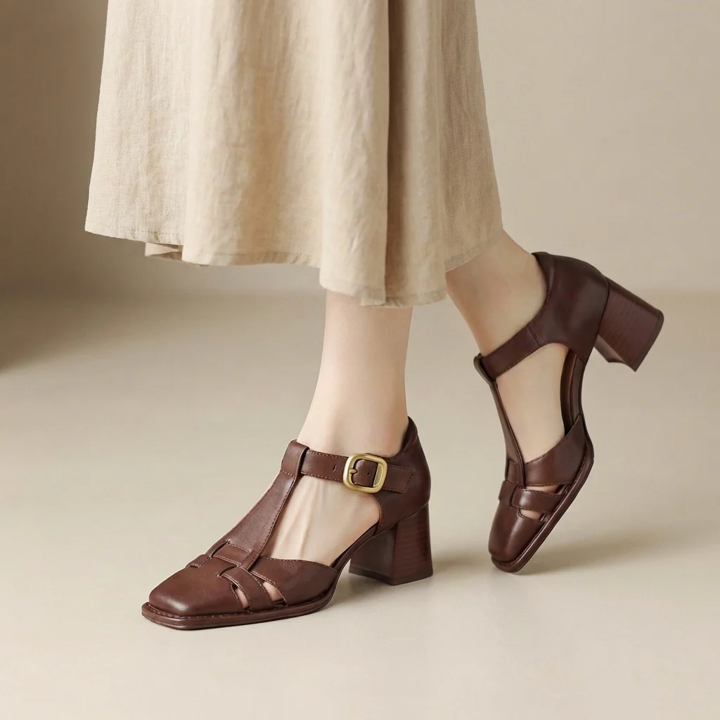 Sienna Block Heel Sandals | Square Toe Caged Front Sandals - Image 3