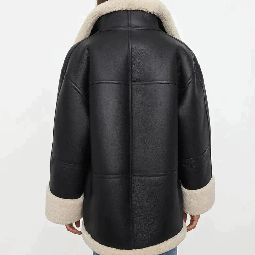 Sienna Oversized Shearling Jacket | Collared Solid Jacket - Image 2
