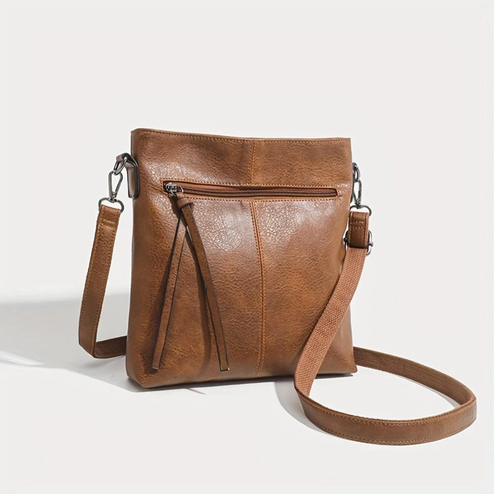 Sienna Slim Structured Crossbody Bag | Tassel Detail Silver Hardware Crossbody Bag - Image 8