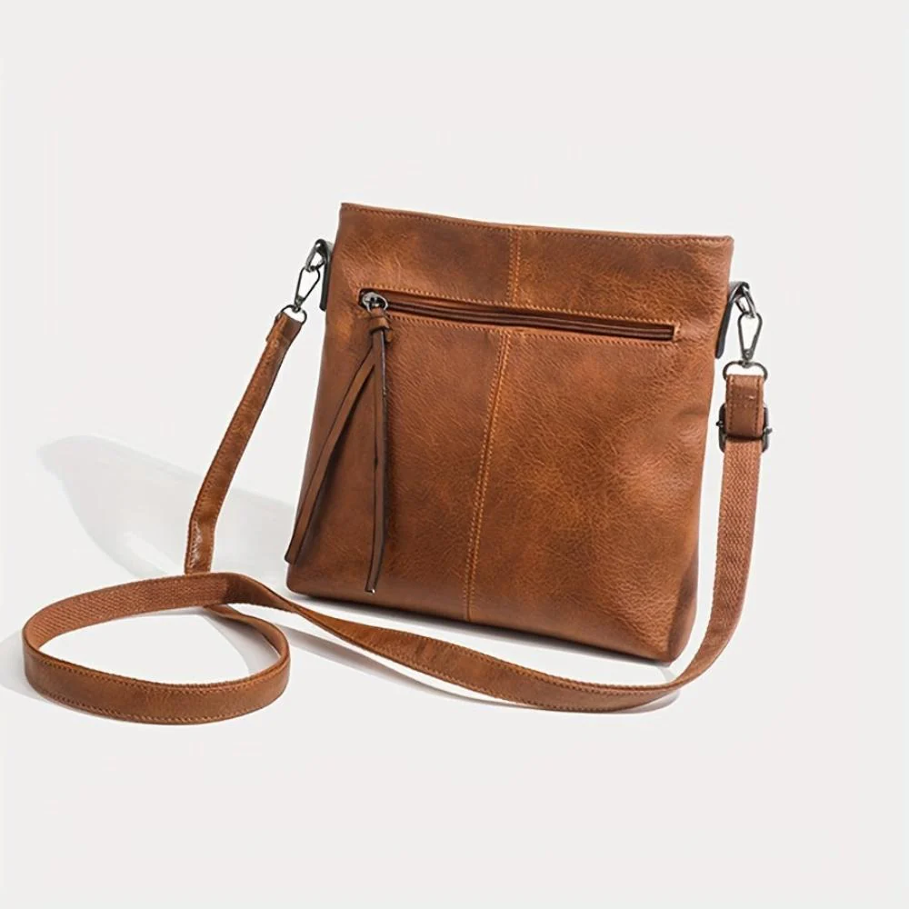 Sienna Slim Structured Crossbody Bag | Tassel Detail Silver Hardware Crossbody Bag - Image 9