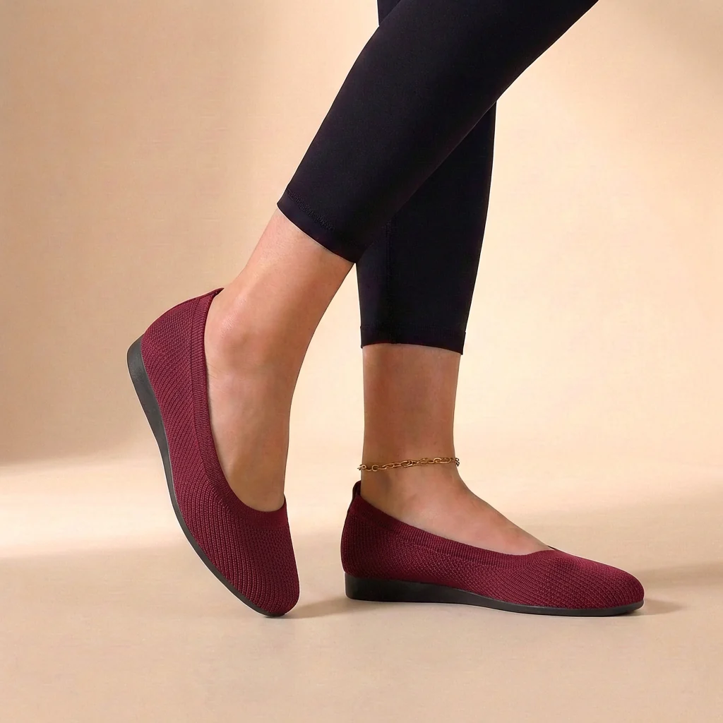 Sienna Mesh Ribbed Trim Ballet Flats | Slip-On Ballet Flats - Image 7