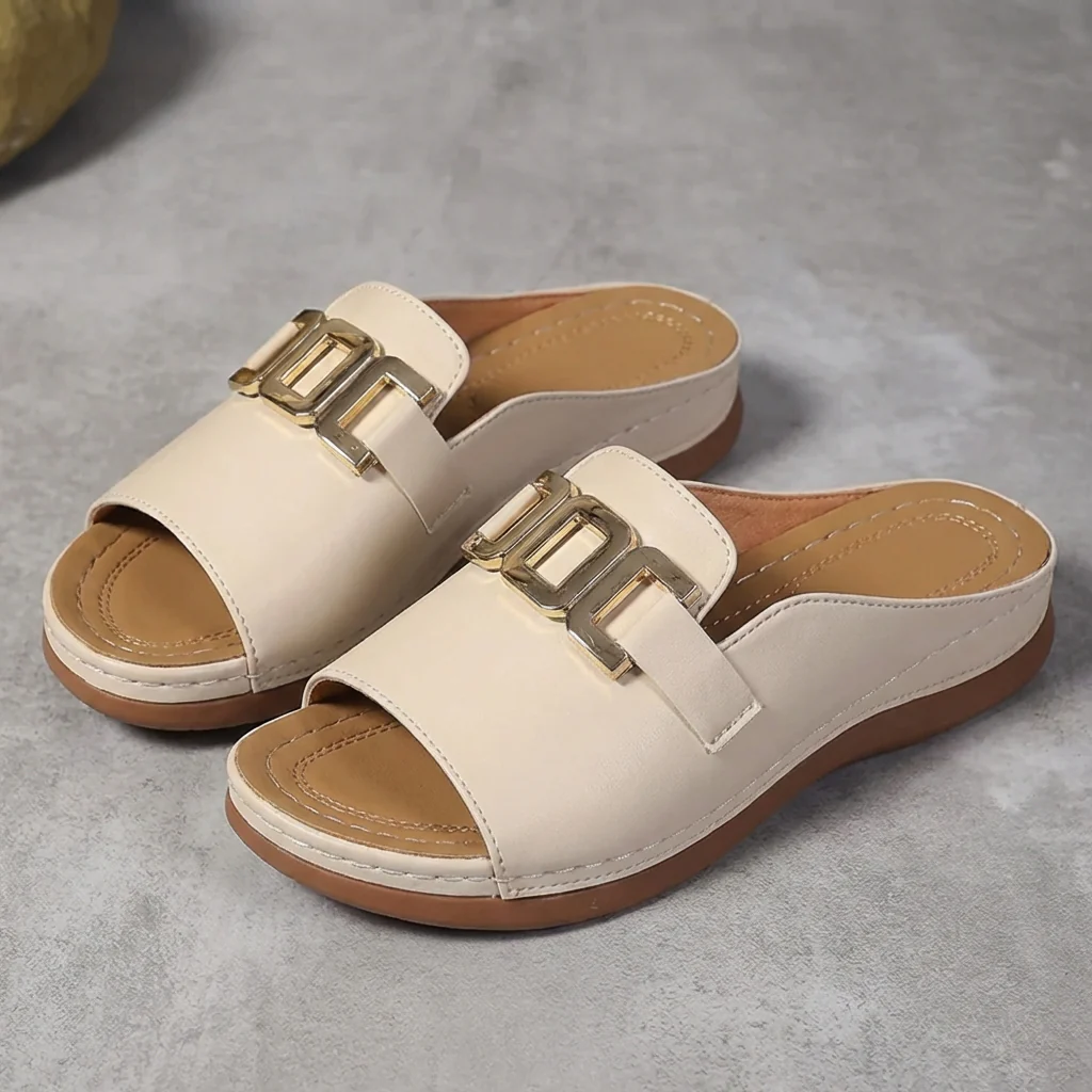 Sienna Orthopedic Slide Sandals | Open Toe Buckle Detail Sandals - Image 5