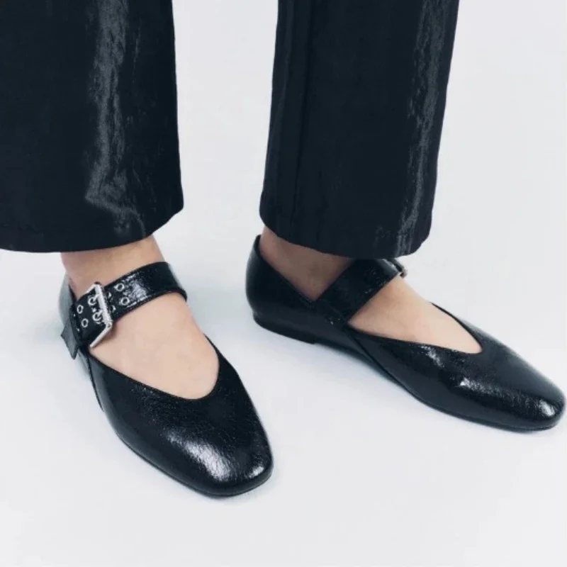 Sienna Pointed Toe Buckle Strap Mary Jane Flats | Leopard Print Flats - Image 2