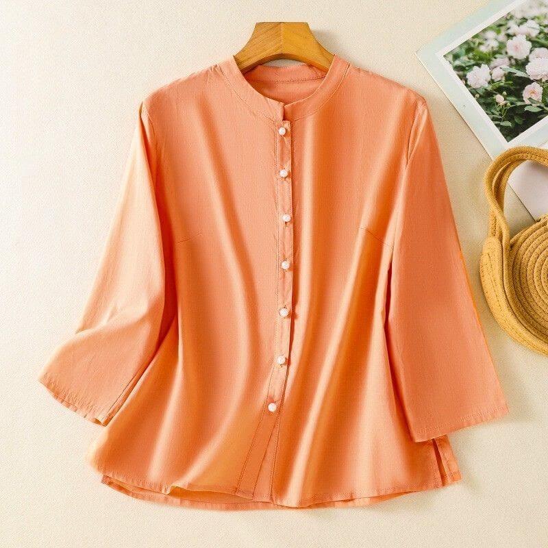 Sienna Relaxed Fit Blouse | Band Collar 3/4 Sleeve Blouse - Image 2