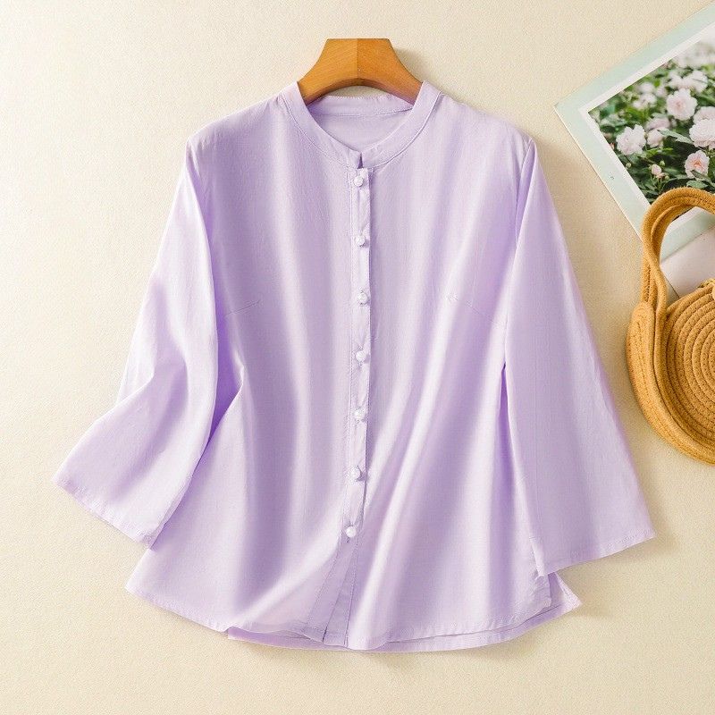 Sienna Relaxed Fit Blouse | Band Collar 3/4 Sleeve Blouse - Image 3