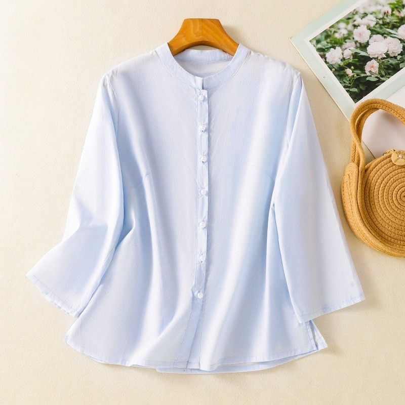 Sienna Relaxed Fit Blouse | Band Collar 3/4 Sleeve Blouse - Image 4