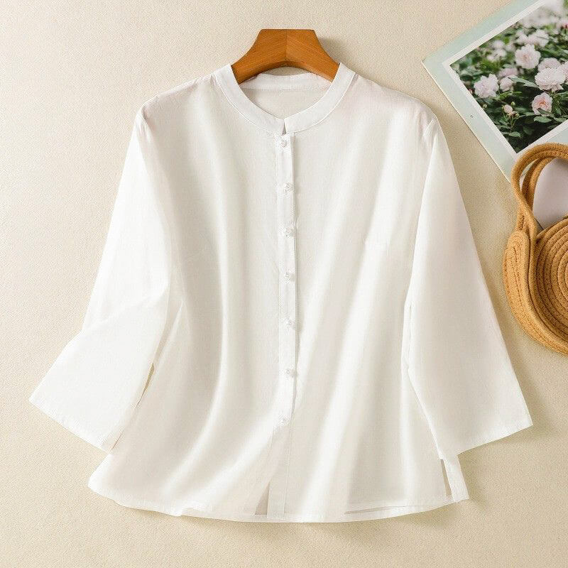 Sienna Relaxed Fit Blouse | Band Collar 3/4 Sleeve Blouse - Image 5
