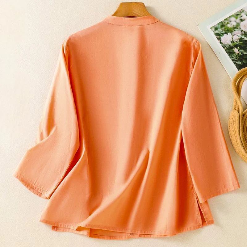 Sienna Relaxed Fit Blouse | Band Collar 3/4 Sleeve Blouse - Image 6