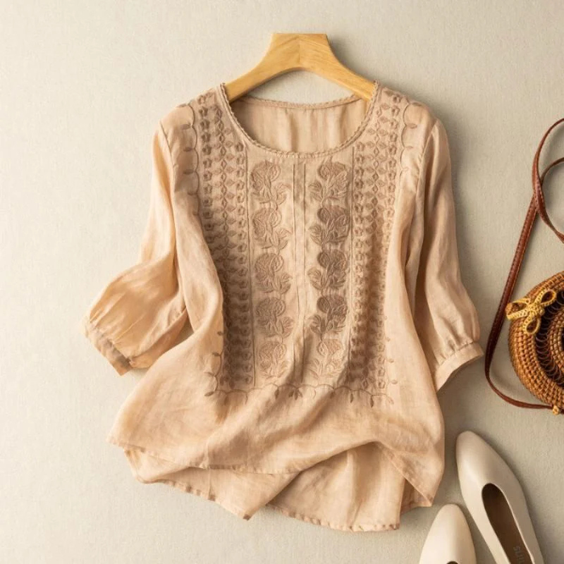 Sienna Relaxed Fit Blouse | Embroidered Puff Sleeve Blouse - Image 3