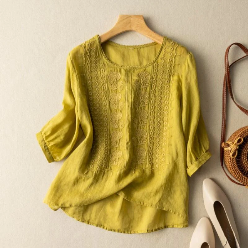 Sienna Relaxed Fit Blouse | Embroidered Puff Sleeve Blouse - Image 4