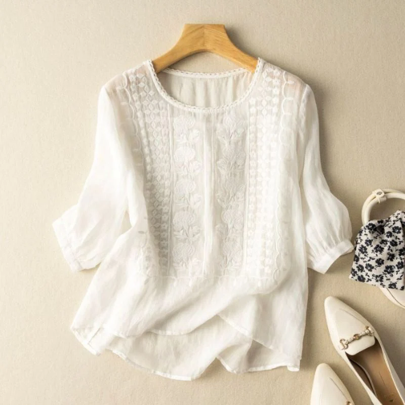 Sienna Relaxed Fit Blouse | Embroidered Puff Sleeve Blouse - Image 5