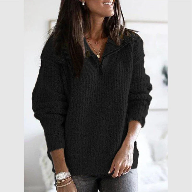 Sienna Ribbed Relaxed Fit Sweater | Quarter-Zip Long Sleeve Sweater - Image 3