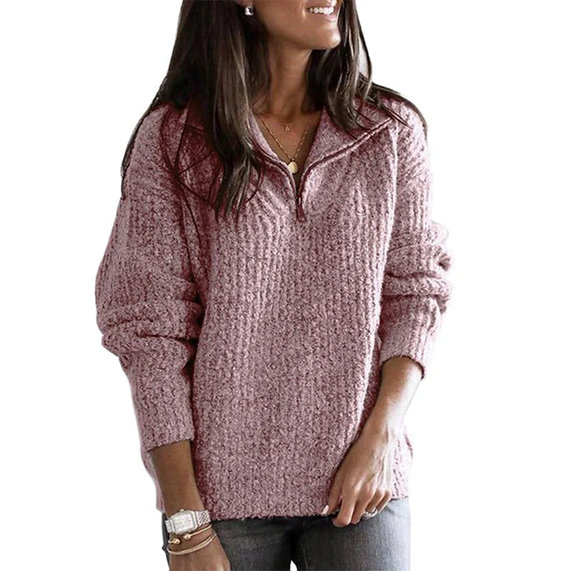 Sienna Ribbed Relaxed Fit Sweater | Quarter-Zip Long Sleeve Sweater - Image 5