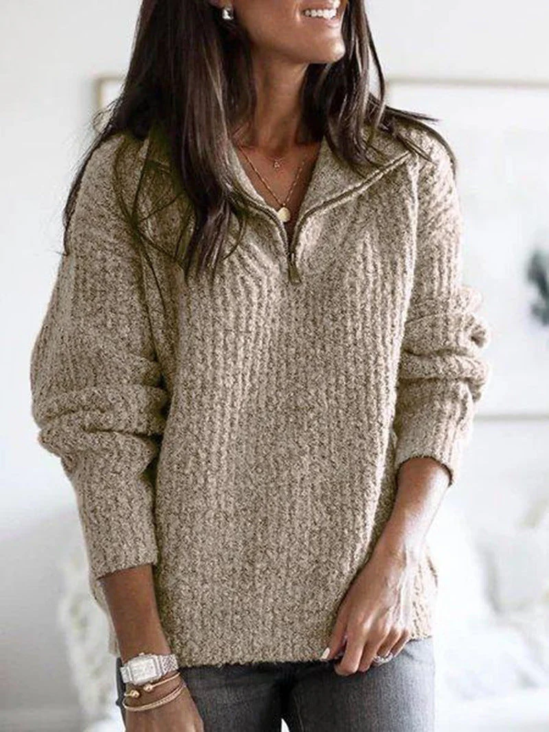 Sienna Ribbed Relaxed Fit Sweater | Quarter-Zip Long Sleeve Sweater - Image 6