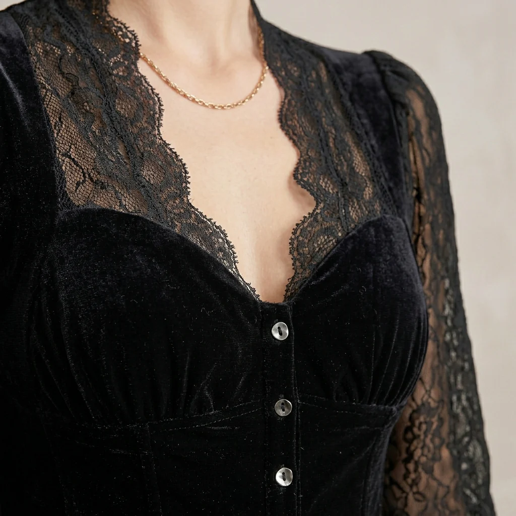 Sienna Slim Fit Blouse | Lace Trim Button Front Blouse - Image 3