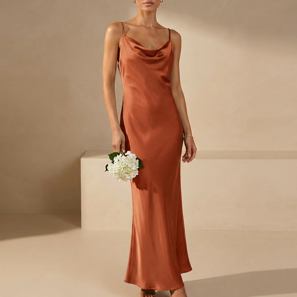 Sienna Slim Fit Maxi Dress | Cowl Neck Sleeveless Dress - Image 3