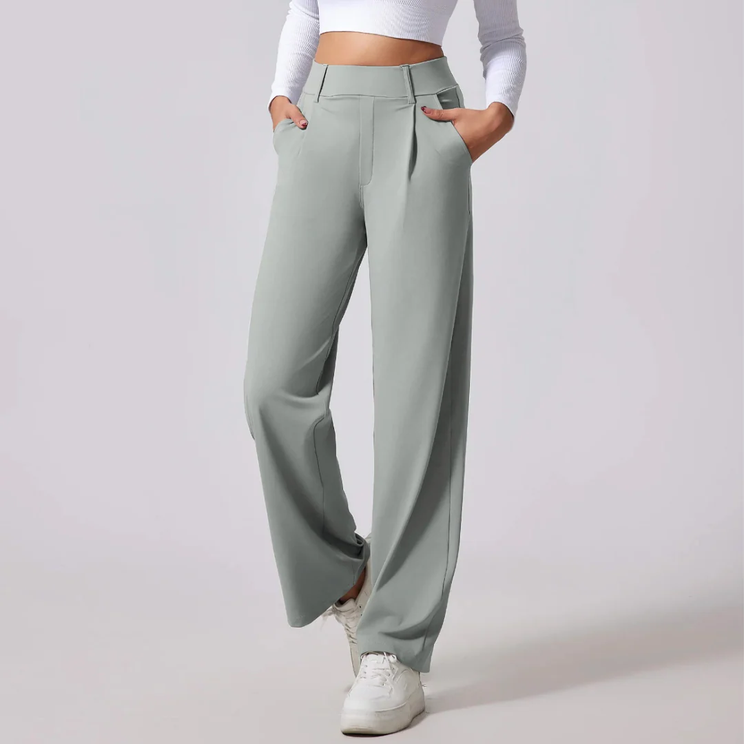 Sienna Wide Leg Slacks | Pleated High Waist Pockets Slacks