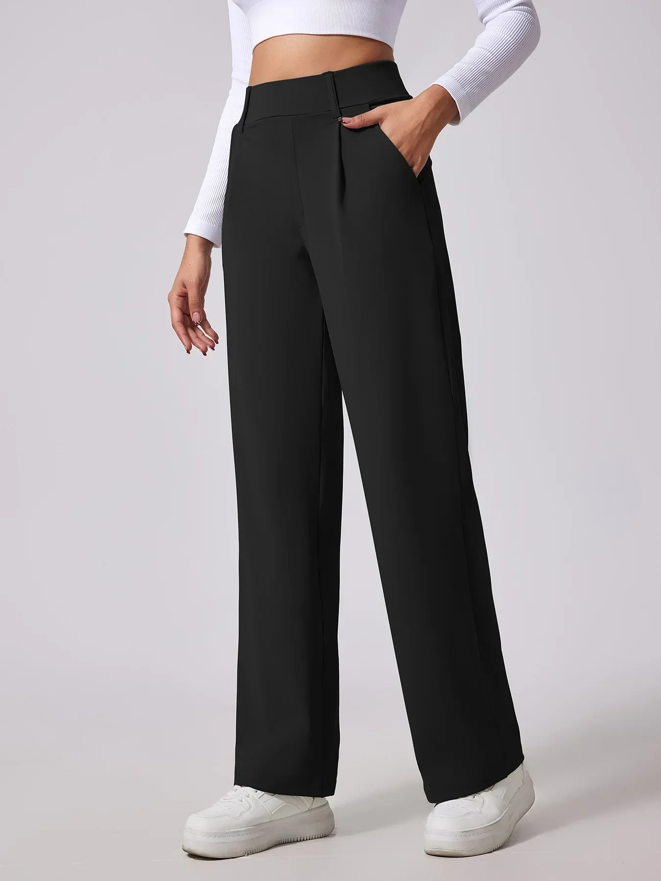 Sienna Wide Leg Slacks | Pleated High Waist Pockets Slacks - Image 3