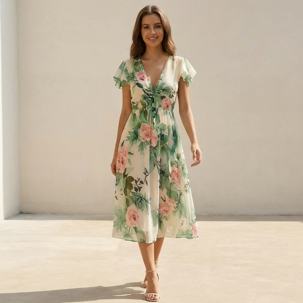 Sofia A-Line Dress | Floral Drawstring Dress - Image 2