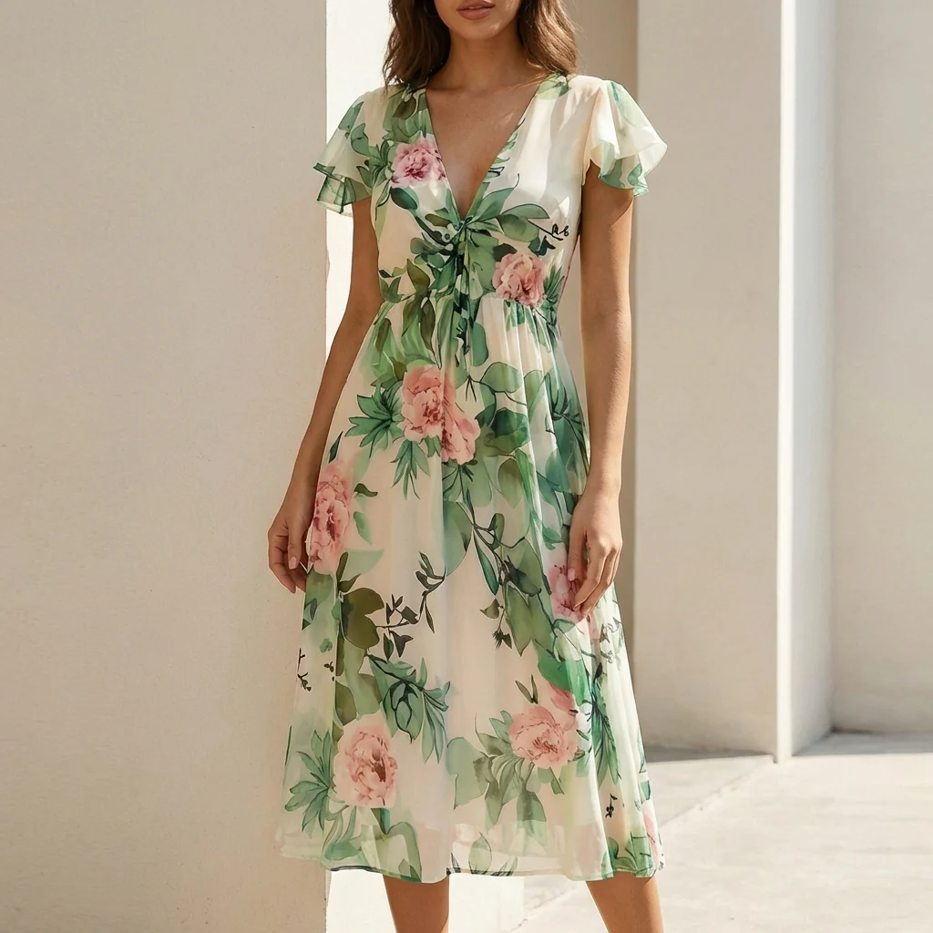 Sofia A-Line Dress | Floral Drawstring Dress - Image 3