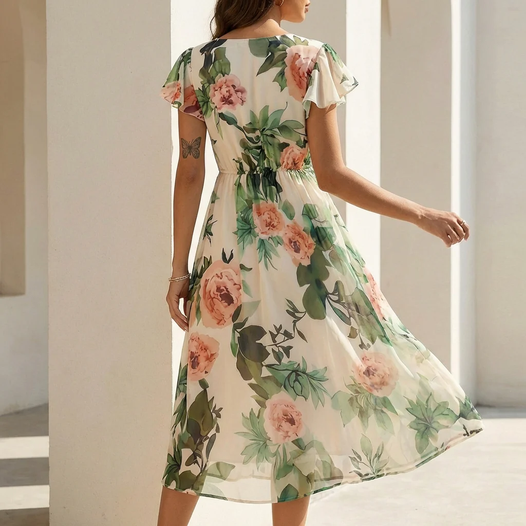 Sofia A-Line Dress | Floral Drawstring Dress - Image 4