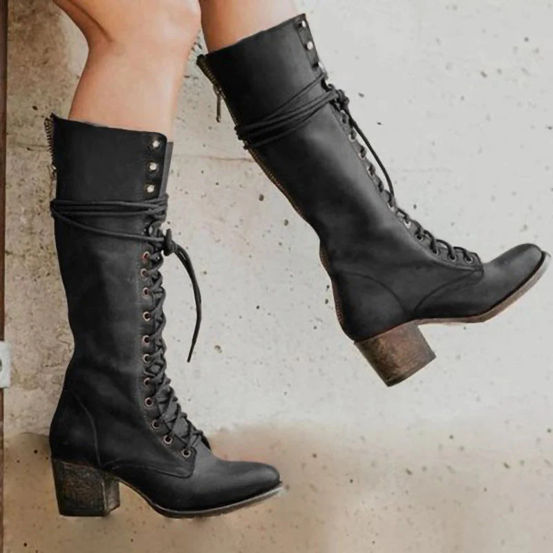 Sophia Lace-Up Knee-High Boots | Block Heel Knee-High Boots