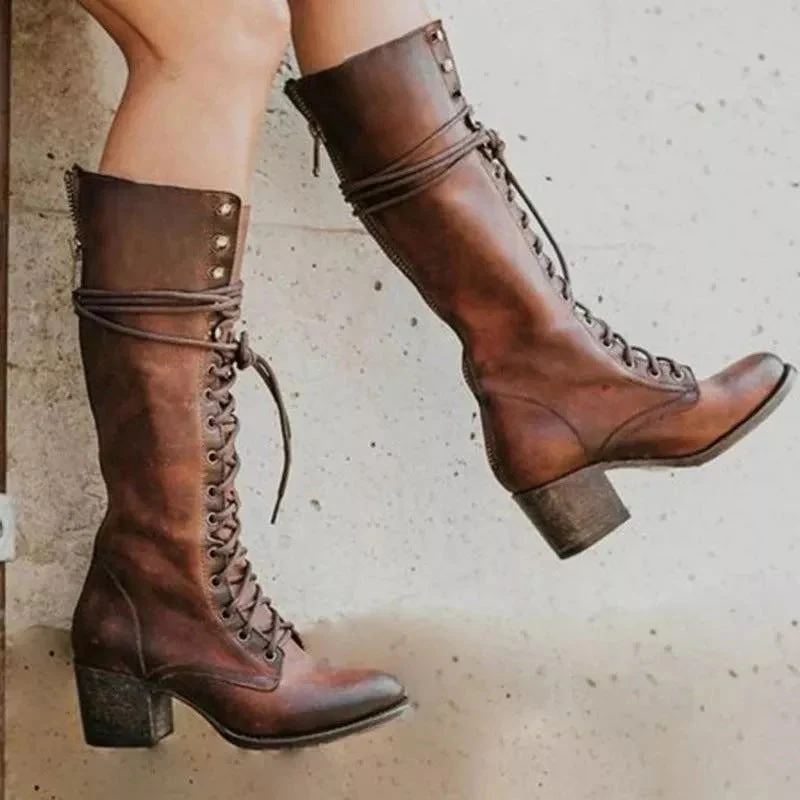 Sophia Lace-Up Knee-High Boots | Block Heel Knee-High Boots - Image 3
