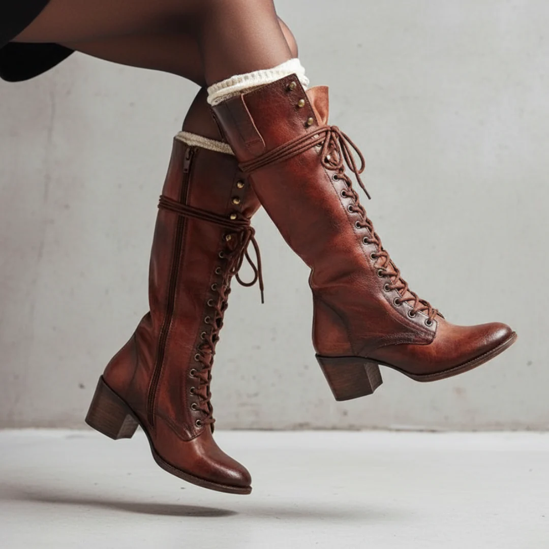 Sophia Lace-Up Knee-High Boots | Block Heel Knee-High Boots - Image 4