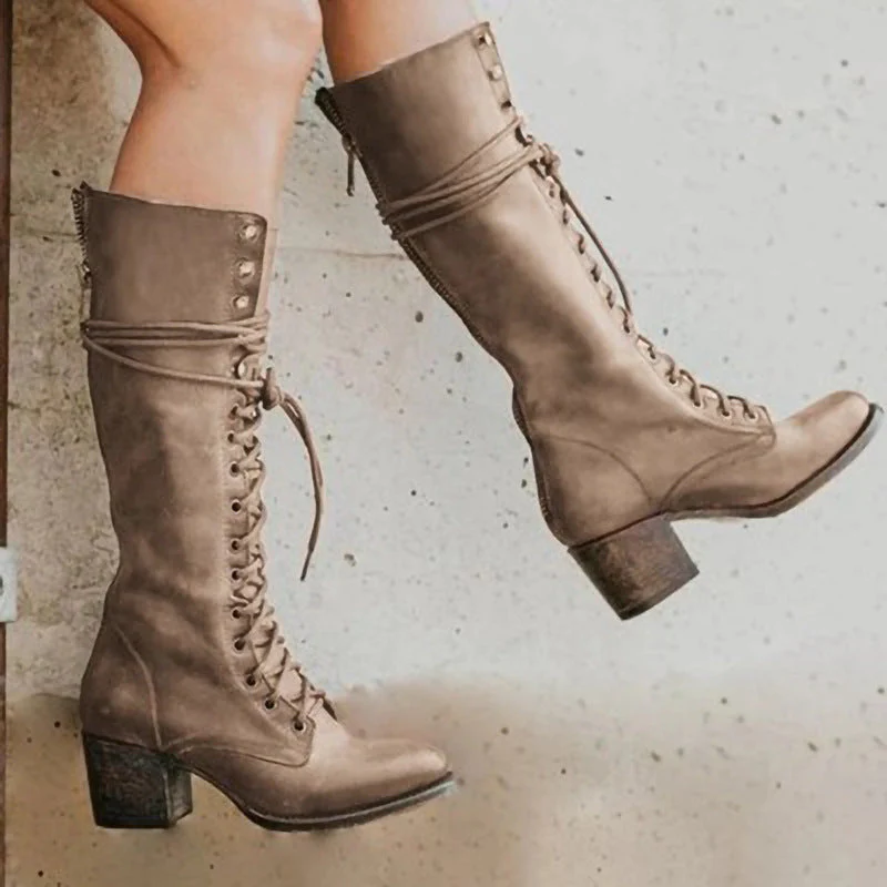 Sophia Lace-Up Knee-High Boots | Block Heel Knee-High Boots - Image 5