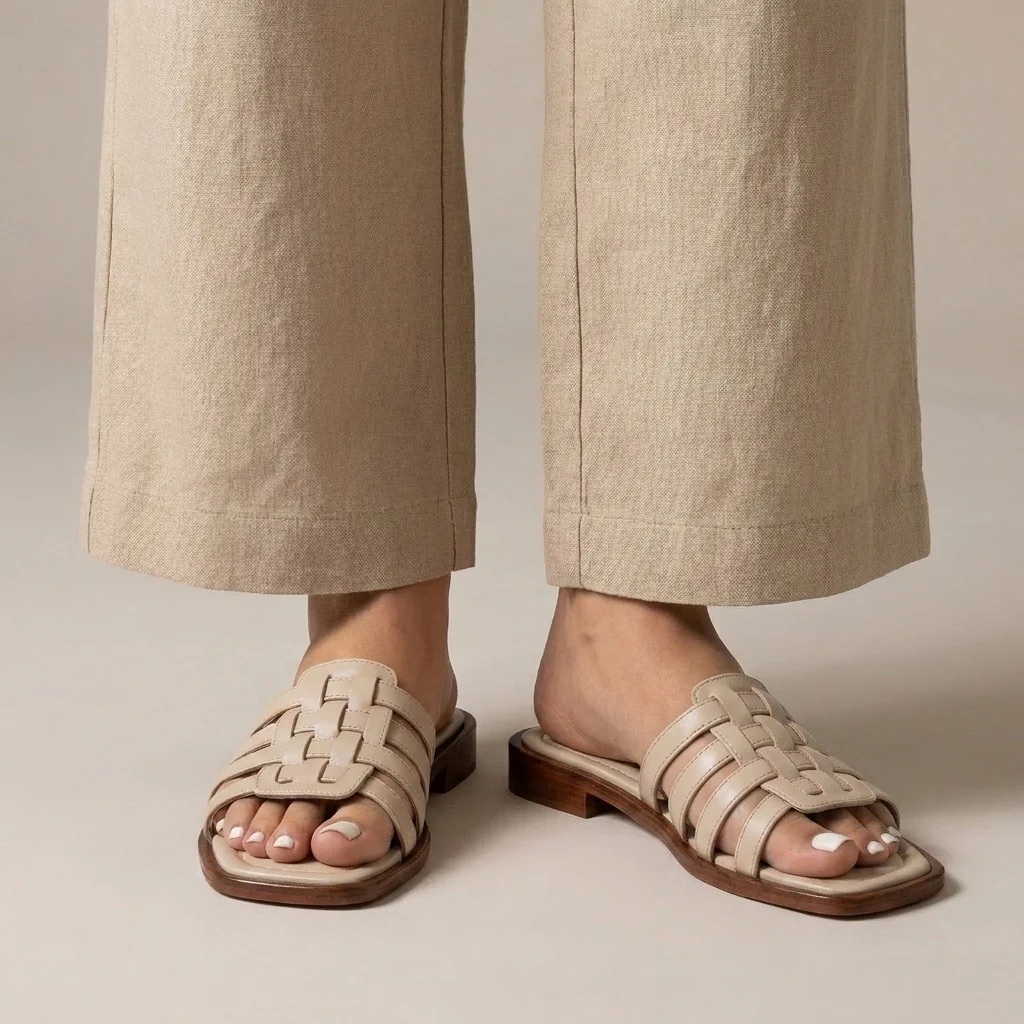 Sophia Slip-On Slides | Interwoven Straps Flat Sole Slides - Image 2