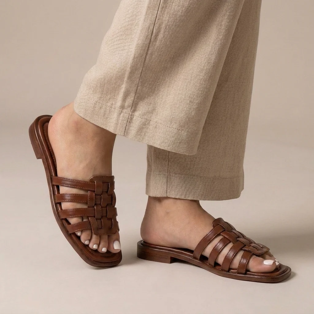 Sophia Slip-On Slides | Interwoven Straps Flat Sole Slides - Image 3
