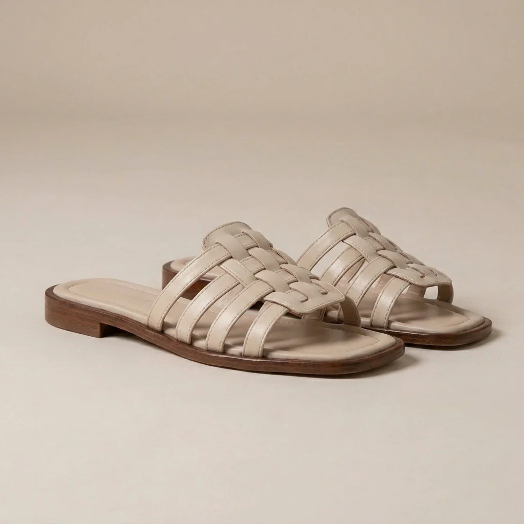 Sophia Slip-On Slides | Interwoven Straps Flat Sole Slides - Image 4