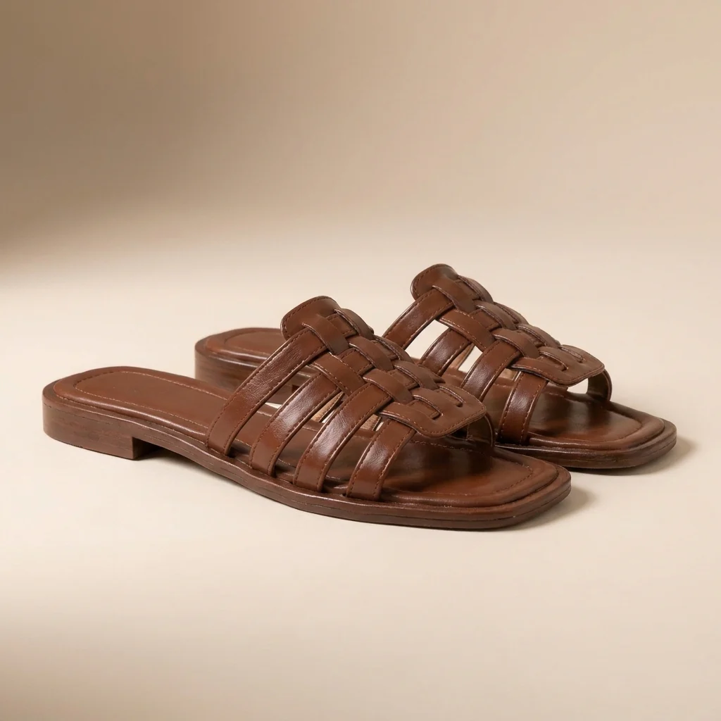 Sophia Slip-On Slides | Interwoven Straps Flat Sole Slides - Image 5