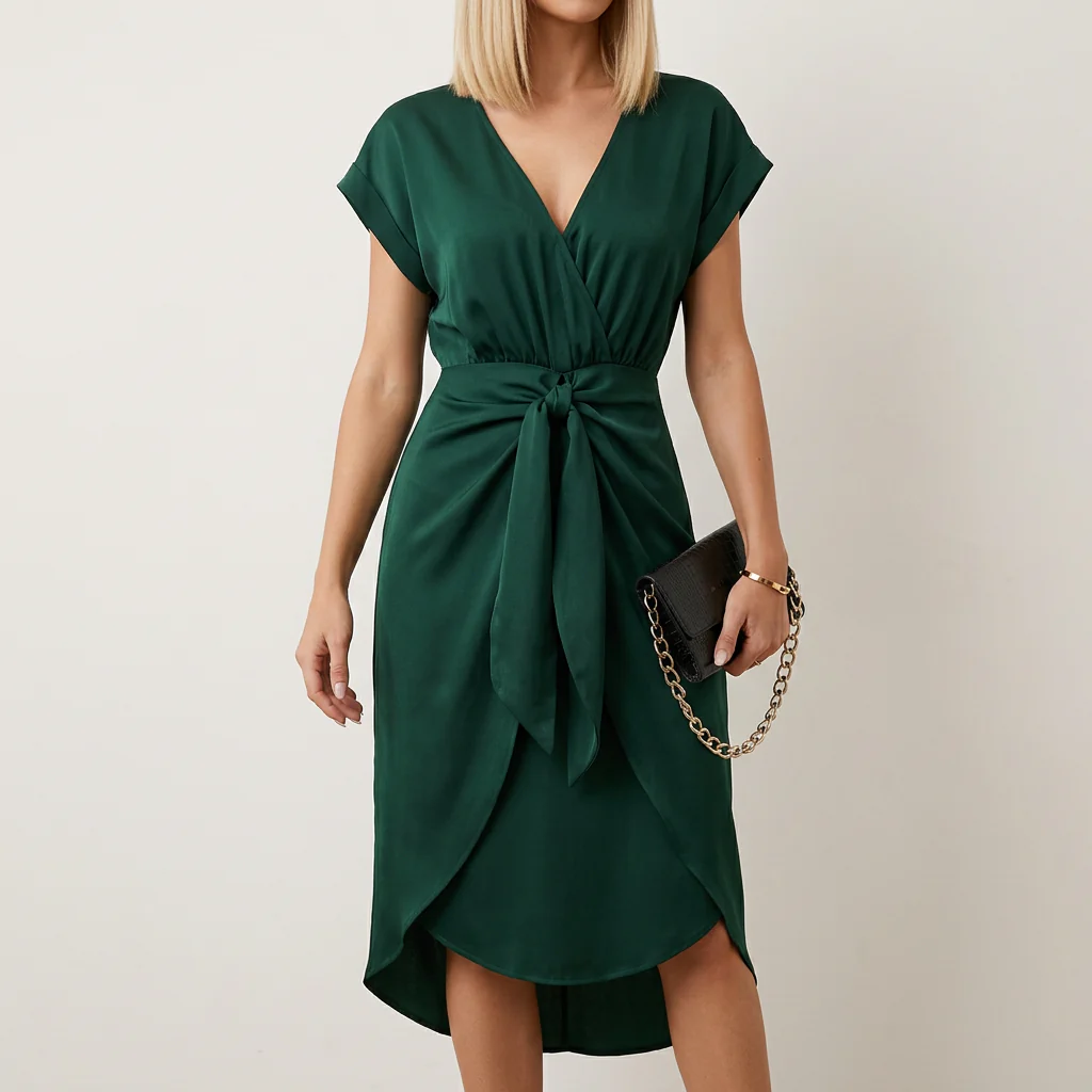 Sophie Wrap Midi Dress | V-Neck Tie Waist Dress