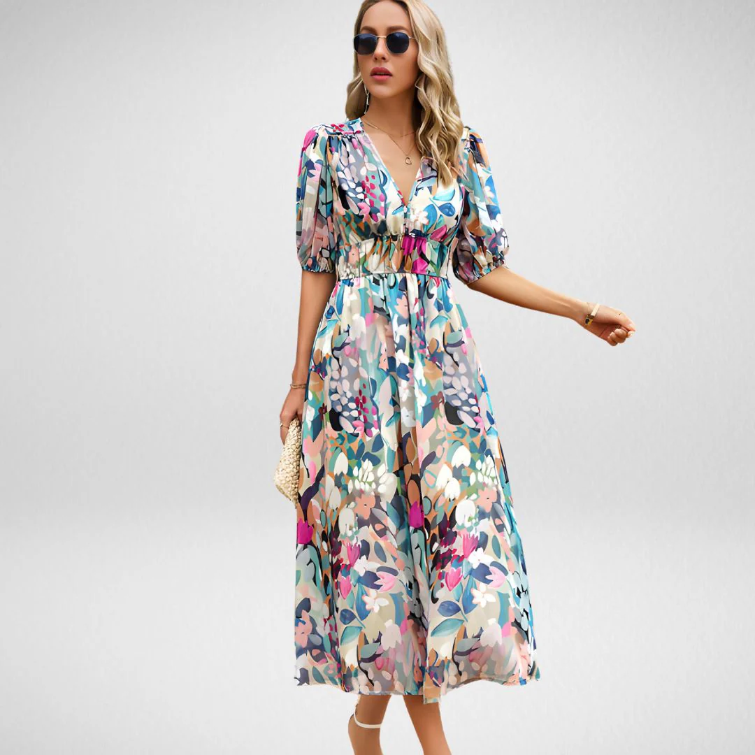 Stefanie Dress | Floral Maxi Dress with Puff Sleeve & V-Neck - Image 6