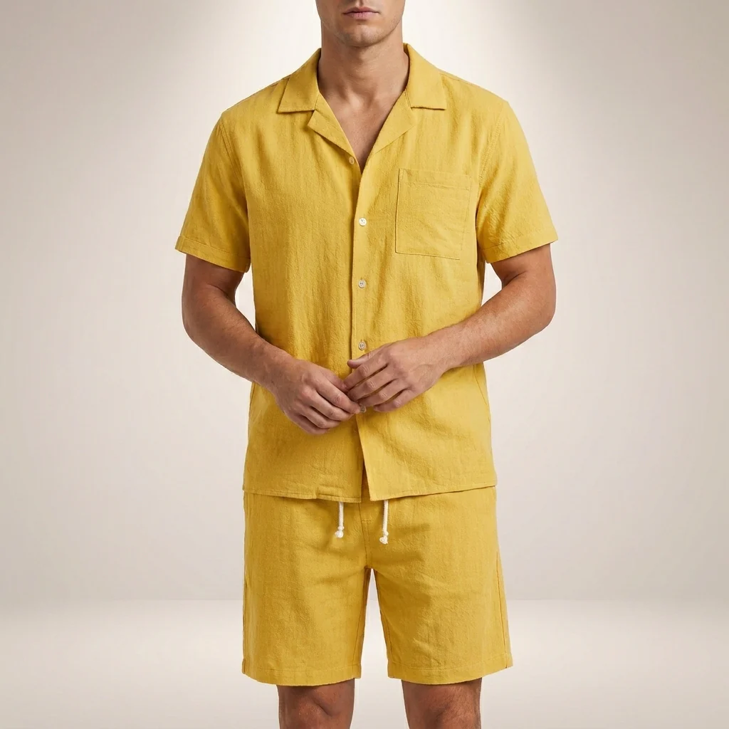Theo Relaxed Fit Short Sleeve Shirt and Drawstring Shorts Two-Piece Set | Solid Casual Menswear - Image 7