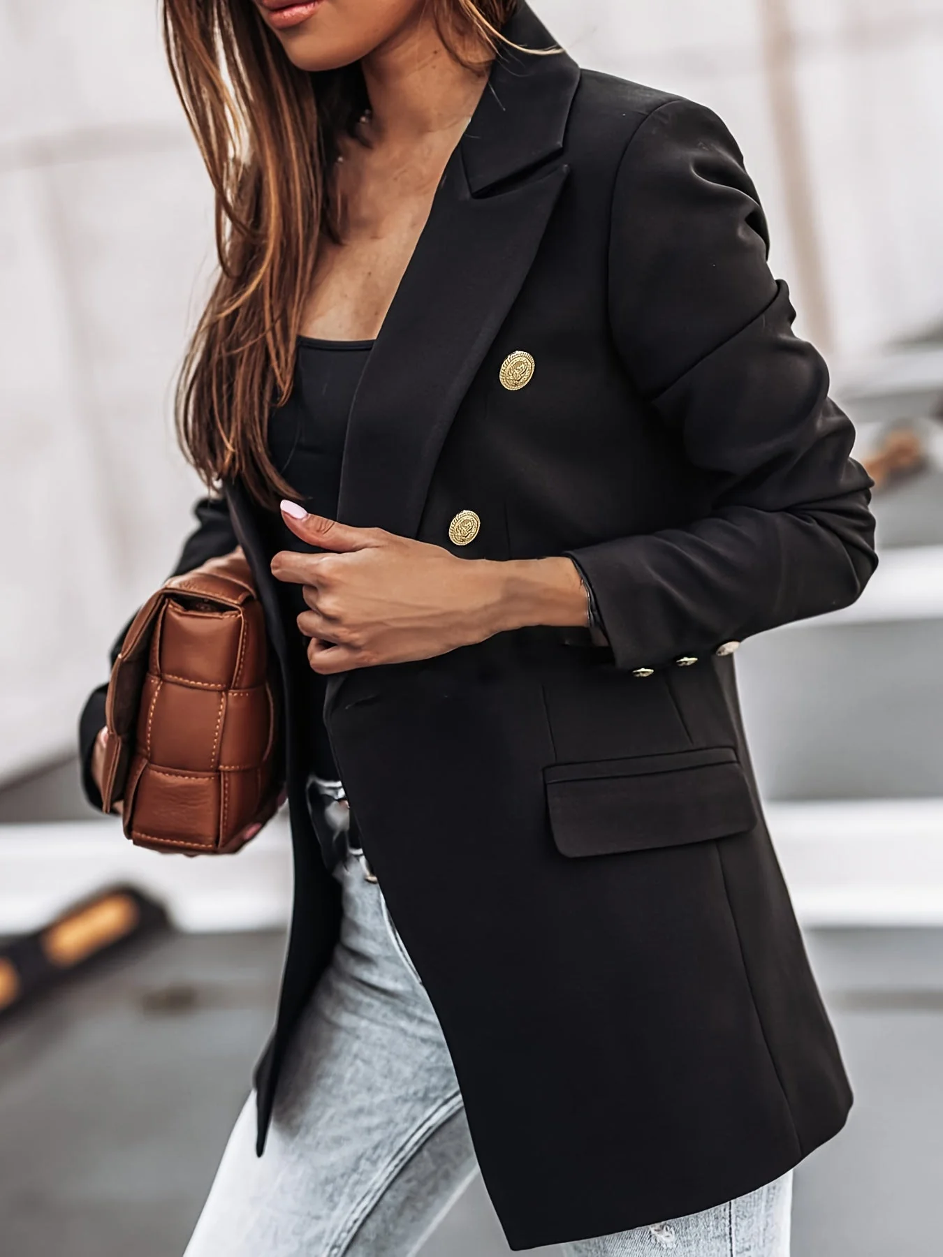 Viola Double-Breasted Blazer | Gold-Tone Buttons Button Blazer