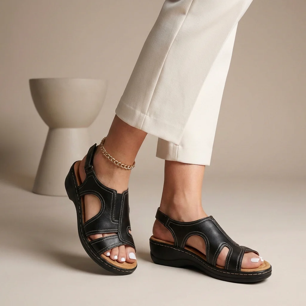 Viola Orthopedic Open-Toe Sandals | Cut-Out Details Wedge Heel Sandals - Image 2