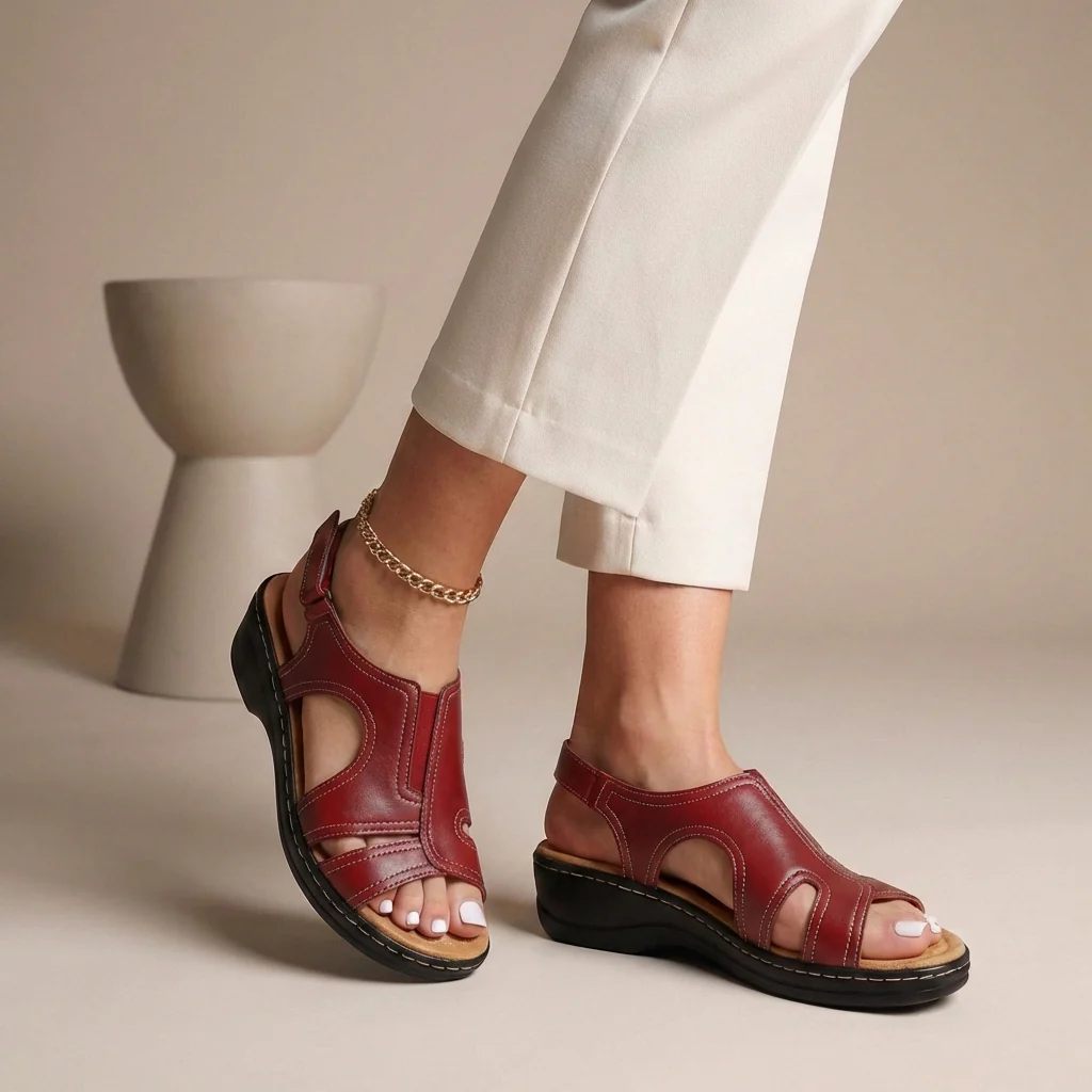Viola Orthopedic Open-Toe Sandals | Cut-Out Details Wedge Heel Sandals - Image 4