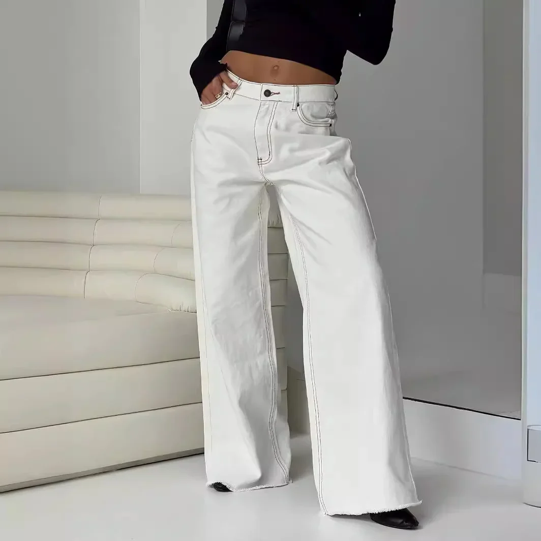 Viola Relaxed Wide-Leg Jeans | Raw Hem Five-Pocket Jeans - Image 8