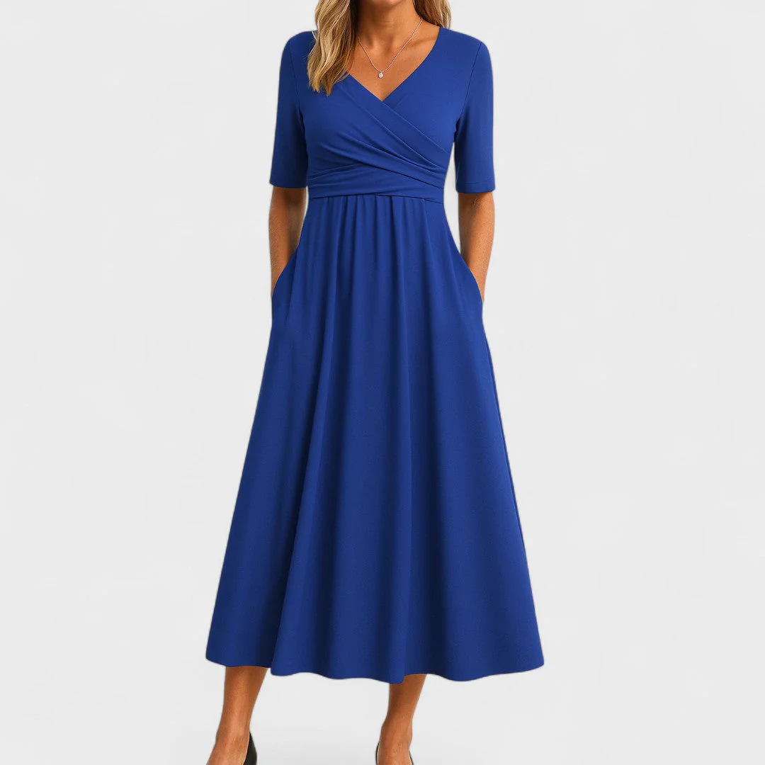 Vittoria A-Line Dress | Wrap Front Gathered Waist Dress - Image 3