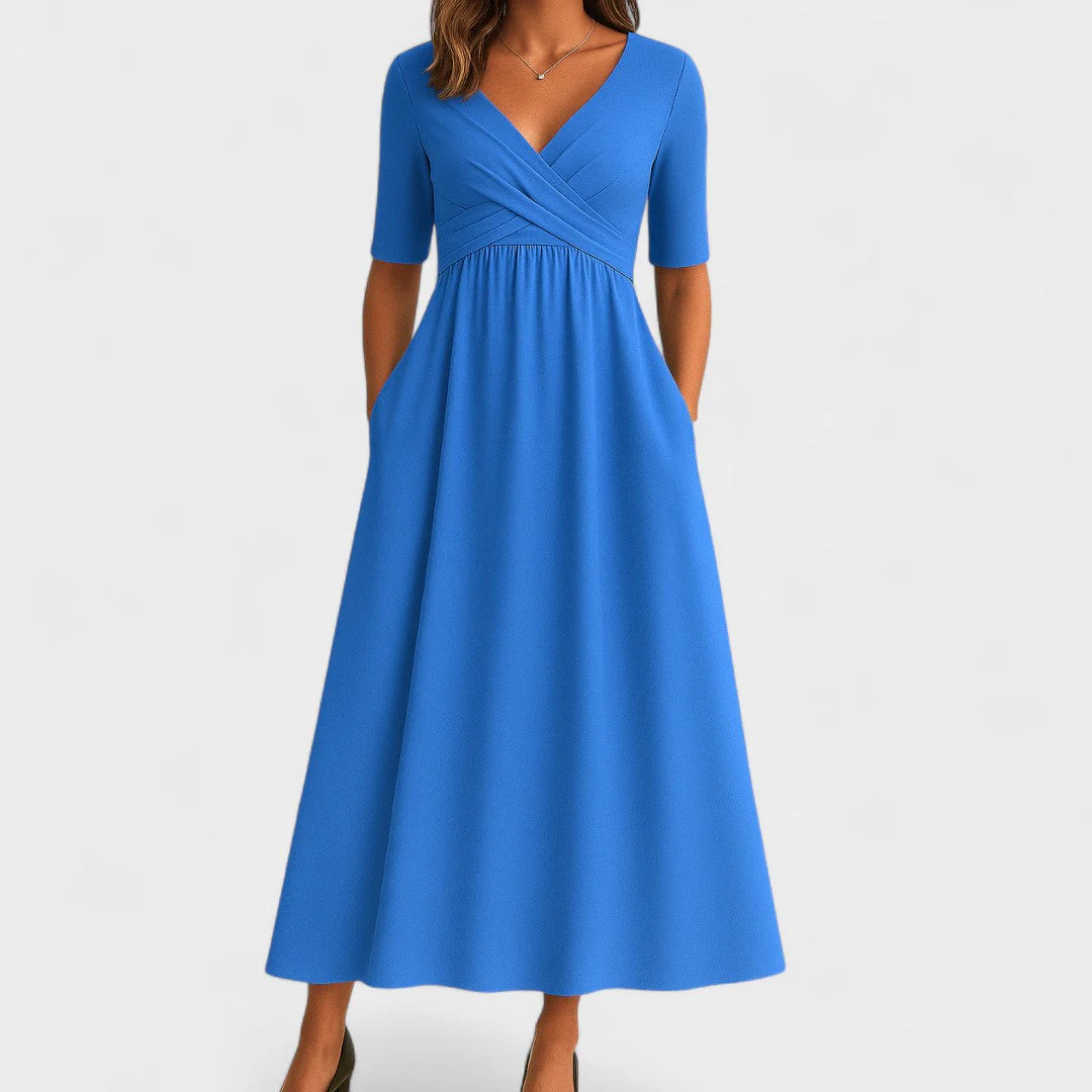 Vittoria A-Line Dress | Wrap Front Gathered Waist Dress - Image 4