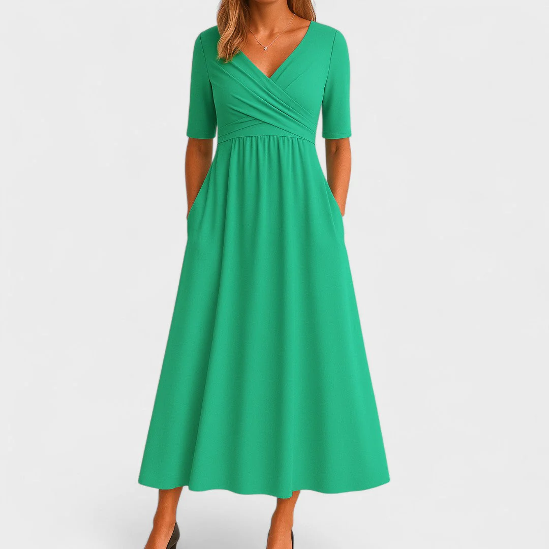 Vittoria A-Line Dress | Wrap Front Gathered Waist Dress - Image 5