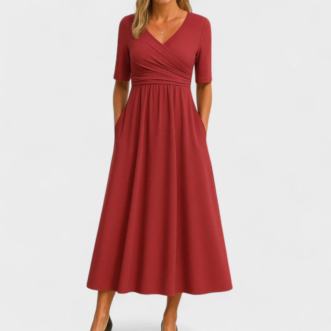 Vittoria A-Line Dress | Wrap Front Gathered Waist Dress - Image 6