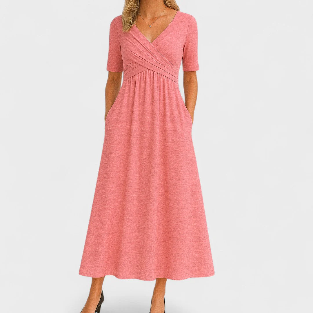 Vittoria A-Line Dress | Wrap Front Gathered Waist Dress - Image 7