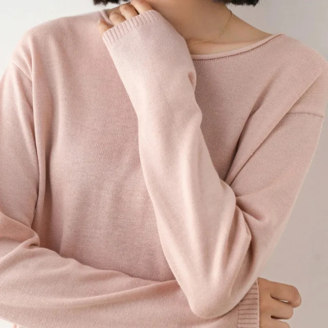 Vittoria Ribbed Relaxed Fit Knit Top | Scoop Neck Long Sleeve Knit Top