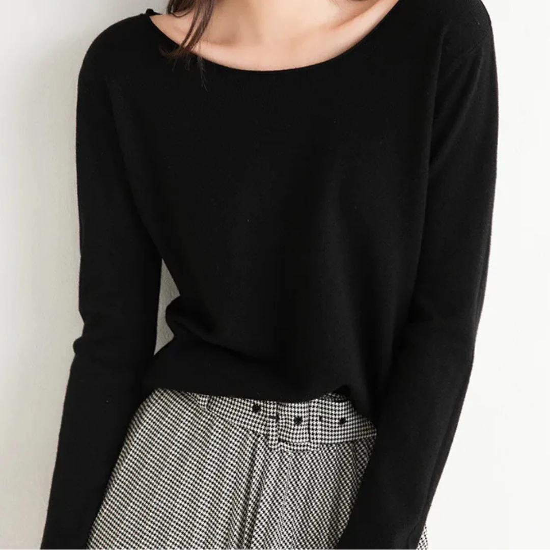 Vittoria Ribbed Relaxed Fit Knit Top | Scoop Neck Long Sleeve Knit Top - Image 4